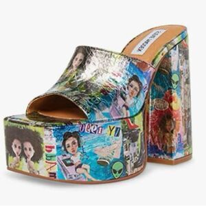 Steve Madden Trixie Y2k Magazine Design Chunky Block Platform Heels Size 11